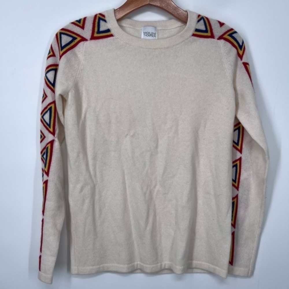 Madeleine Thompson Cream Rainbow Triangle Curly Sue Cashmere Sweater